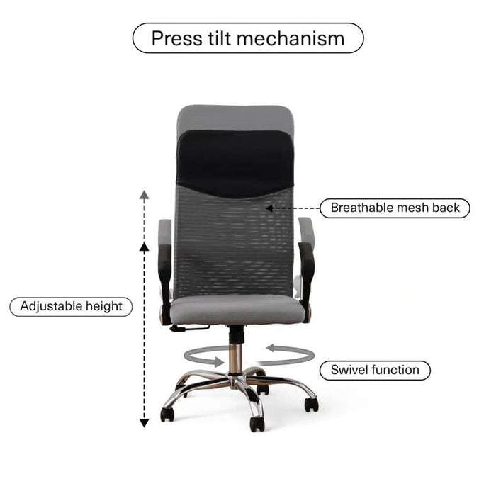 Dallyn Office High Back Chair Mesh And Fabric- Grey Black Pan Home