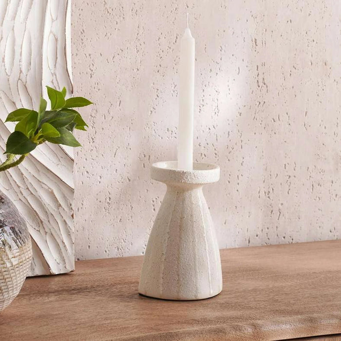 Darvel Stoneware Handpainted Pillar Candle Holder 12X10.5X18Cm - Beige