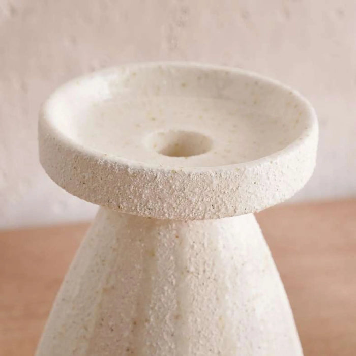 Darvel Stoneware Handpainted Pillar Candle Holder 12X10.5X18Cm - Beige