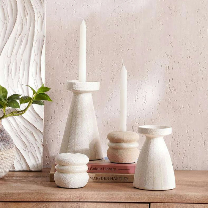 Darvel Stoneware Handpainted Pillar Candle Holder 12X10.5X18Cm - Beige