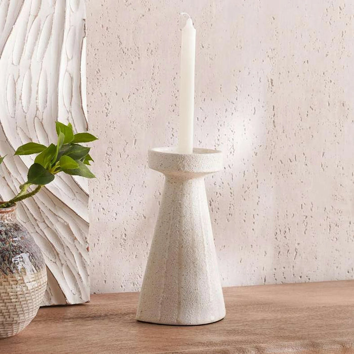 Darvel Stoneware Handpainted Pillar Candle Holder 14.5X11.5X25Cm - Beige