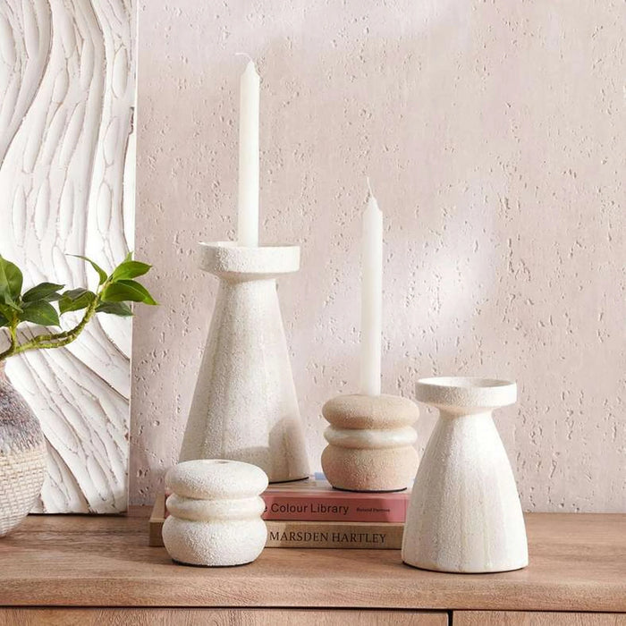 Darvel Stoneware Handpainted Pillar Candle Holder 14.5X11.5X25Cm - Beige