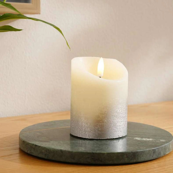 Dazzle Real Wax Glitter Led Pillar Candle 7.5X10Cm - Silver