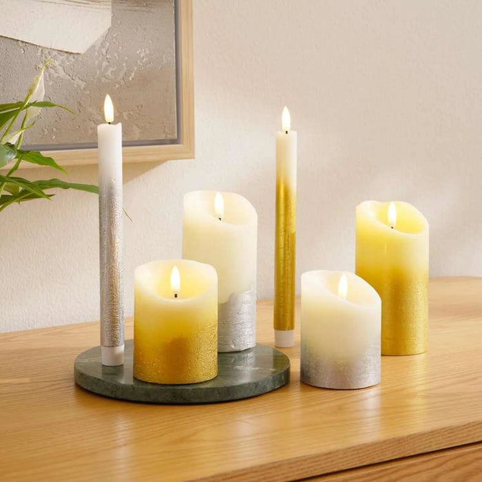 Dazzle Real Wax Glitter Led Pillar Candle 7.5X10Cm - Silver