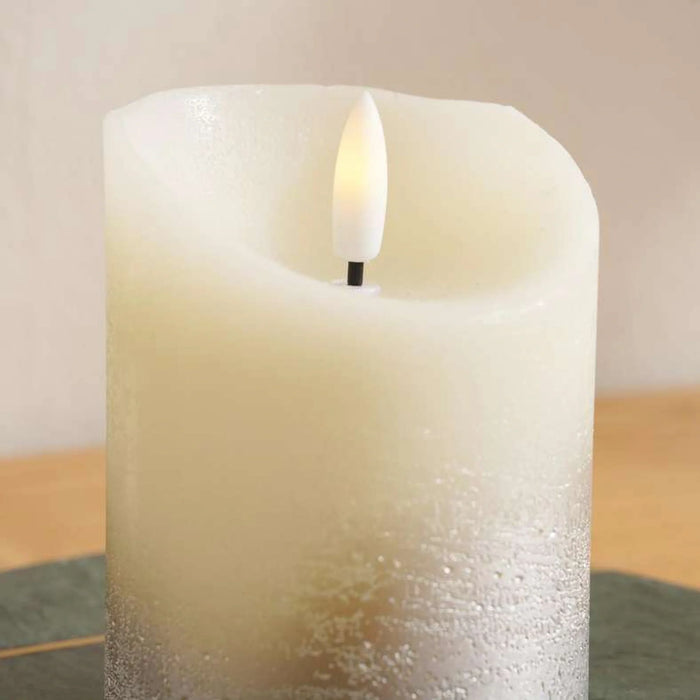 Dazzle Real Wax Glitter Led Pillar Candle 7.5X10Cm - Silver