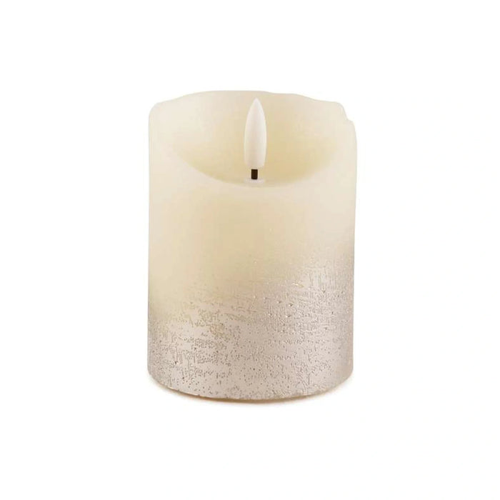 Dazzle Real Wax Glitter Led Pillar Candle 7.5X10Cm - Silver