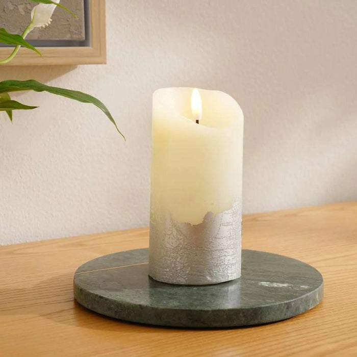 Dazzle Real Wax Glitter Led Pillar Candle 7.5X15Cm - Silver