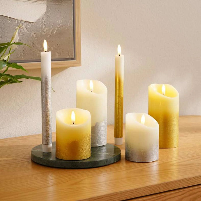 Dazzle Real Wax Glitter Led Pillar Candle 7.5X15Cm - Silver