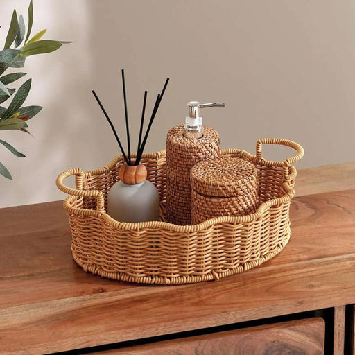 Deia Plastic Rattan Tray 37X26.5X11.5Cm - Brown Pan Home