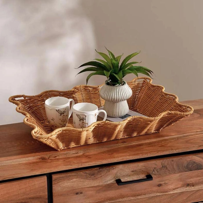 Deia Plastic Rattan Tray 60X39.5X11Cm - Brown