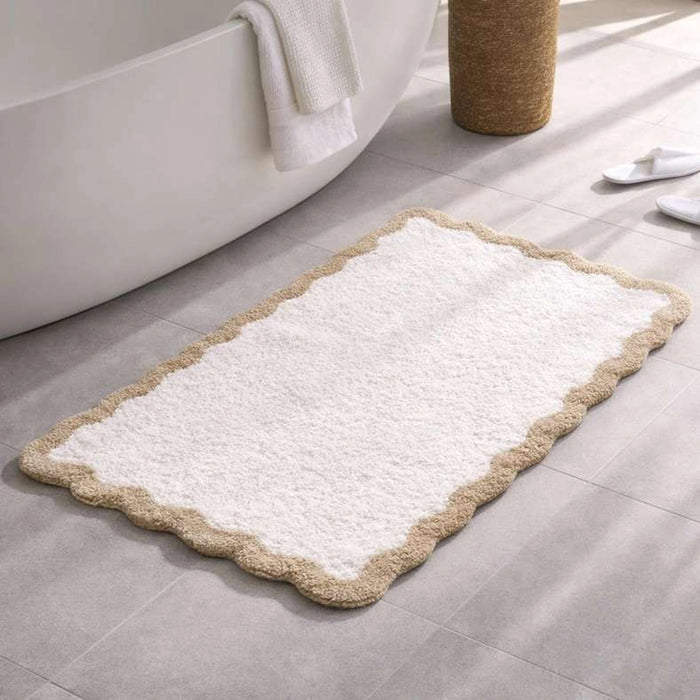 Delilah Scallop Cotton Bathmat 60X90Cm - Beige/White