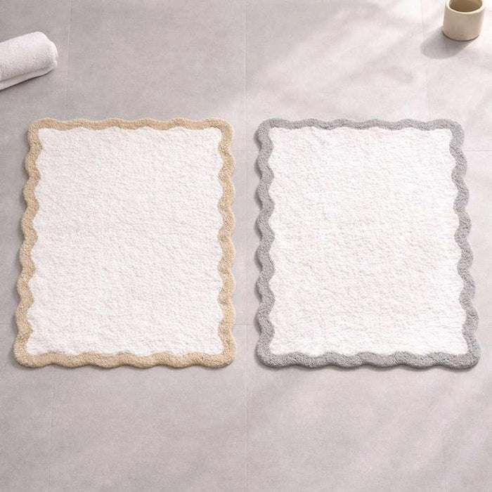 Delilah Scallop Cotton Bathmat 60X90Cm - Beige/White