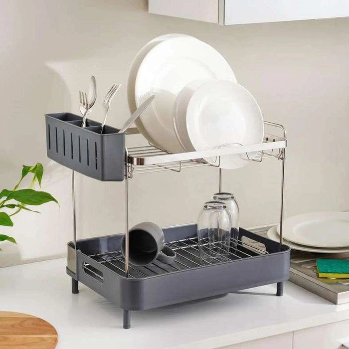 Delsy 2-Tier Dish Rack Silver Pan Home