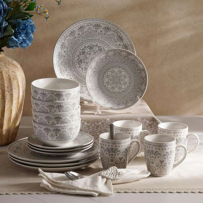 Delvin 16-Piece Porcelain Dinner Set - Grey