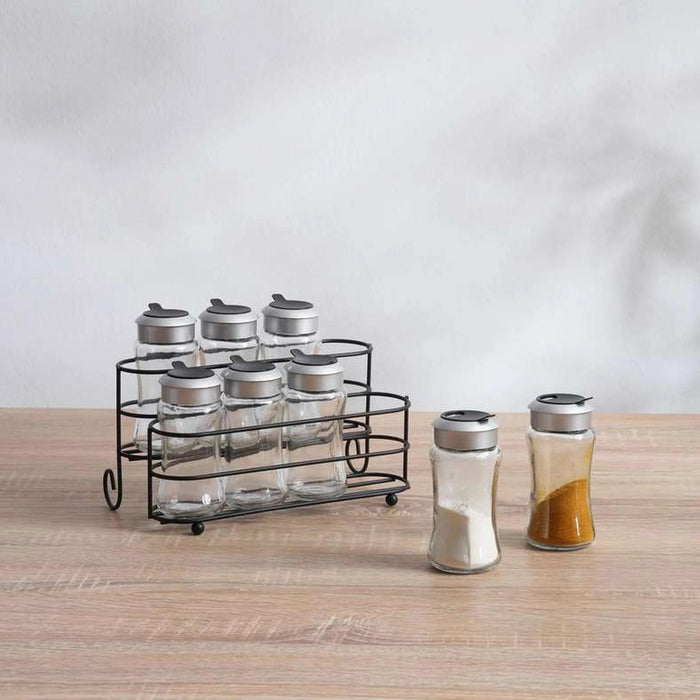 Derya 8-Piece Glass Spice Jar With Metal Stand - Clear