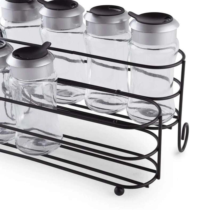 Derya 8-Piece Glass Spice Jar With Metal Stand - Clear