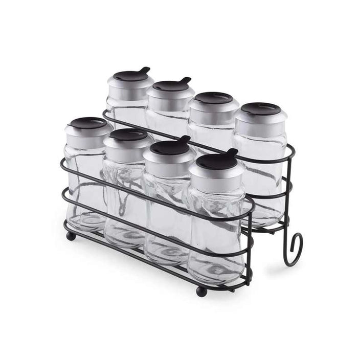 Derya 8-Piece Glass Spice Jar With Metal Stand - Clear
