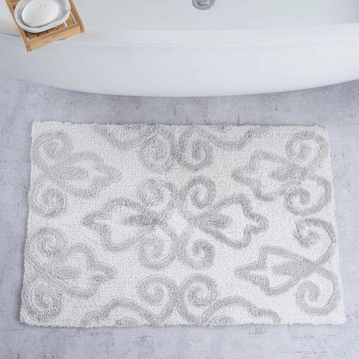 Designora Damask Tufted Bathmat 60X90Cm - Silver Pan Home