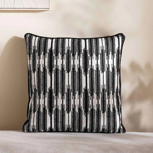 Designora Ikat Jacquard Filled Cushion With Feather Insert - Black Pan Home
