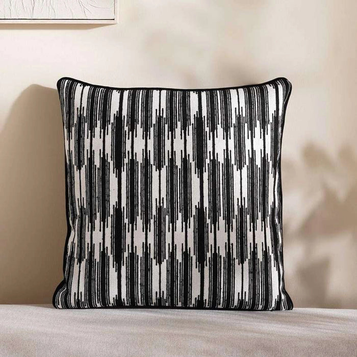 Designora Ikat Jacquard Filled Cushion With Feather Insert - Black Pan Home