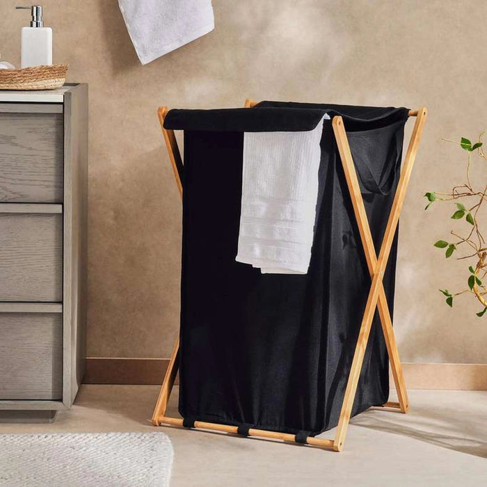 Dhafne Bamboo Frame Laundry Hamper 50X43X76cm - Black Pan Home