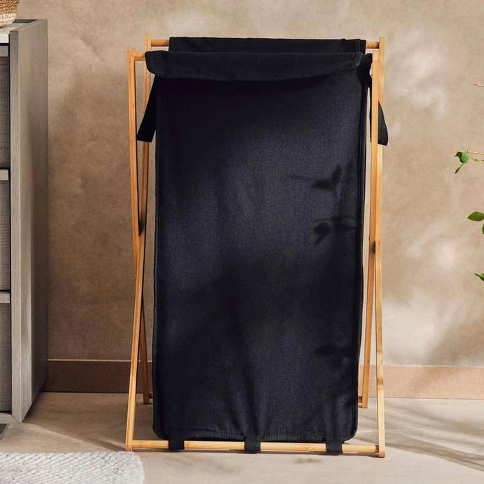 Dhafne Bamboo Frame Laundry Hamper 50X43X76cm - Black Pan Home