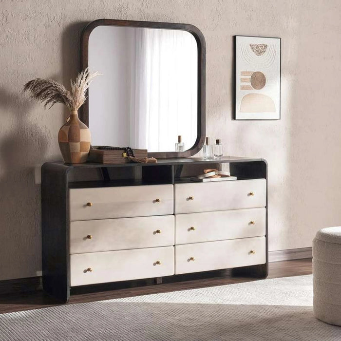 Dilin Dresser With 6 Drawer & Mirror Solid Wood - White & Brown