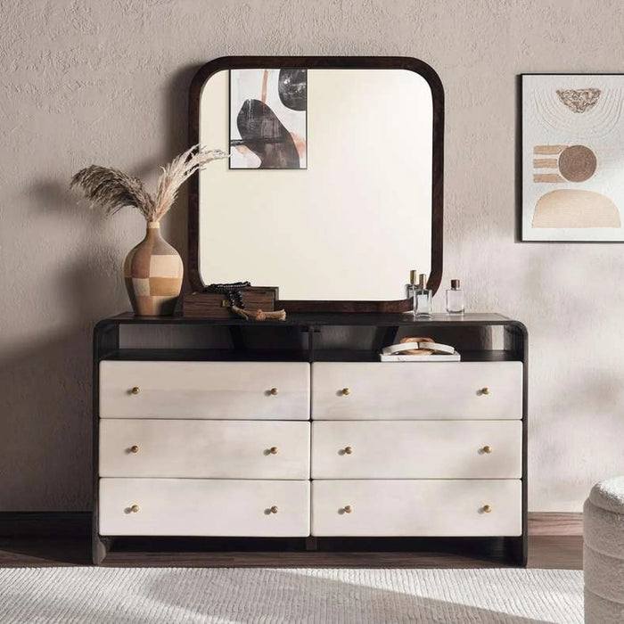 Dilin Dresser With 6 Drawer & Mirror Solid Wood - White & Brown