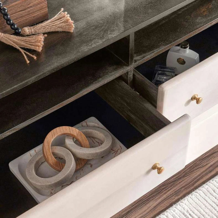 Dilin Dresser With 6 Drawer & Mirror Solid Wood - White & Brown