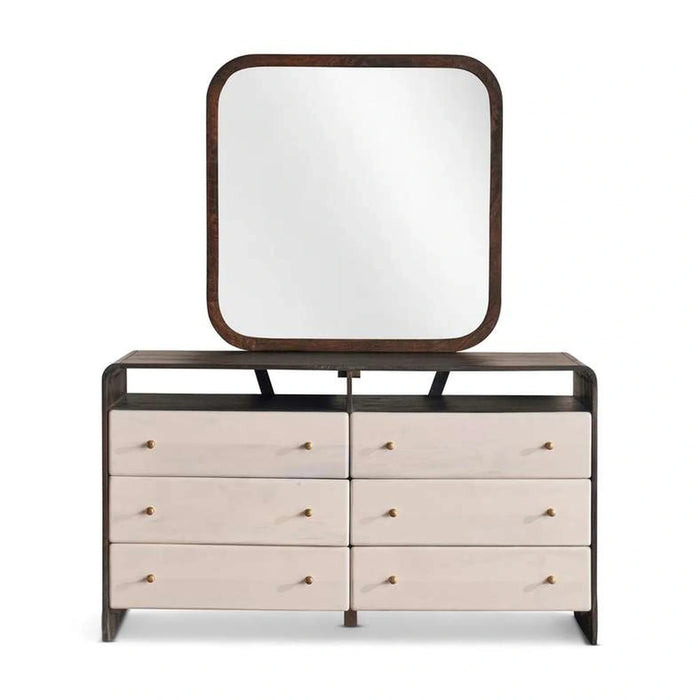Dilin Dresser With 6 Drawer & Mirror Solid Wood - White & Brown