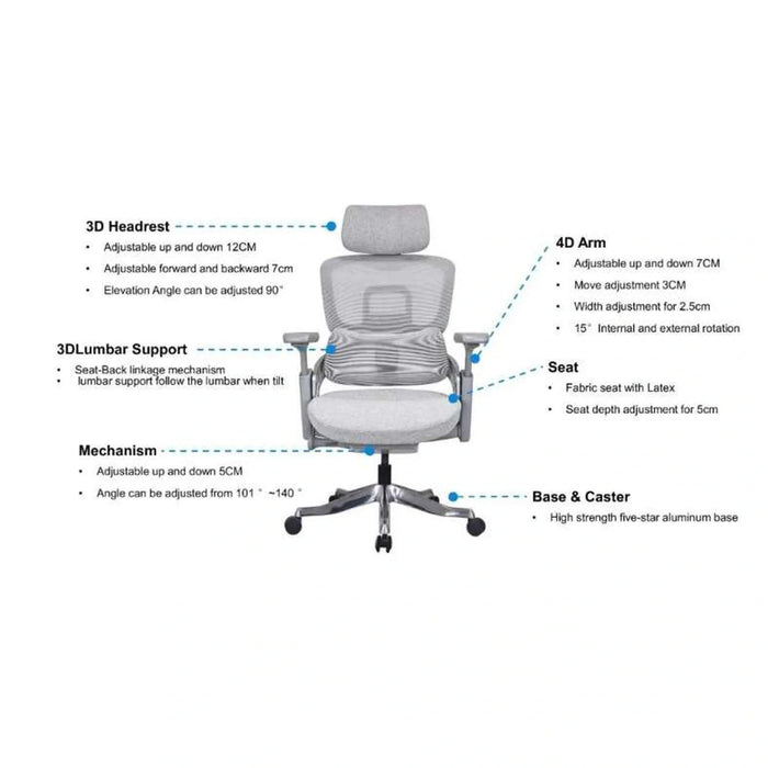 Dimitri Office High Back Chair Mesh And Fabric- Grey