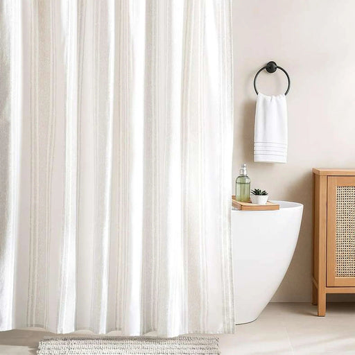 Distress Stripe Canvas Shower Curtain 180X180Cm- Beige Pan Home
