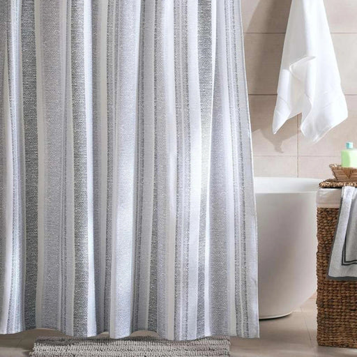 Distress Stripe Canvas Shower Curtain 180X180Cm- Grey Pan Home