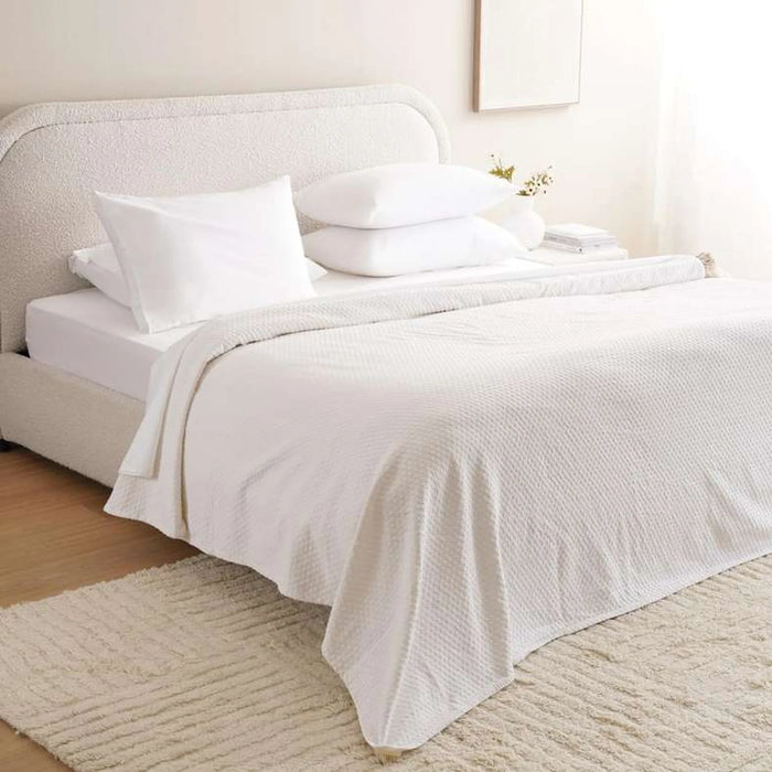 Dobby Squares Soft Cotton Bedspread 220X240 Cm -White