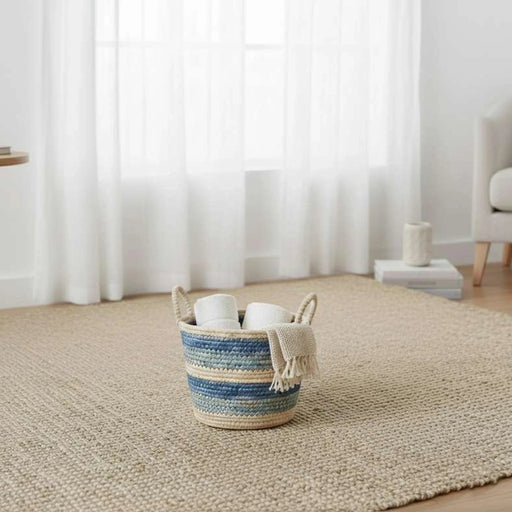 Domino Stripe Basket 23.5X21.5Cm - Blue Pan Home