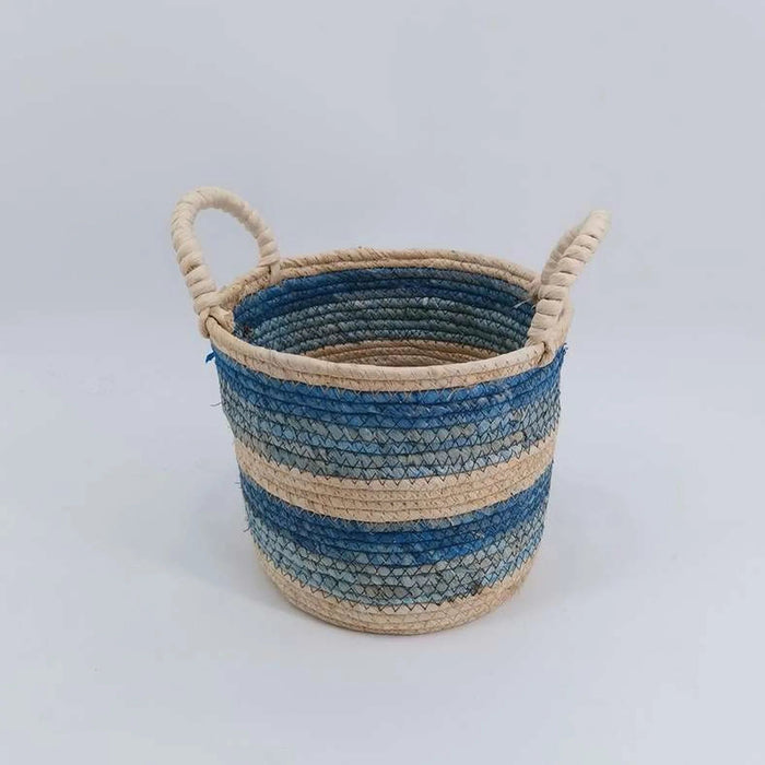 Domino Stripe Basket 23.5X21.5Cm - Blue Pan Home