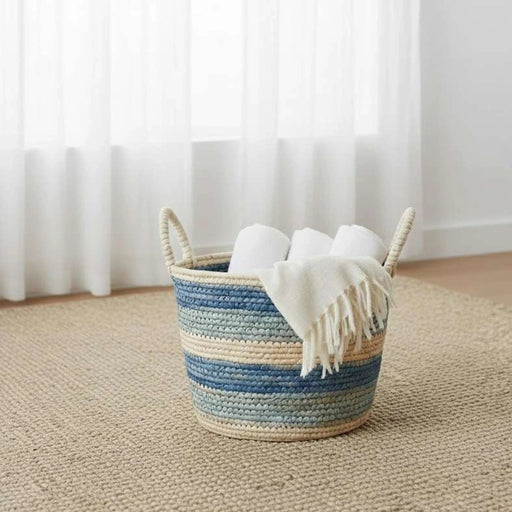 Domino Stripe Basket 28X25X22Cm  - Blue Pan Home