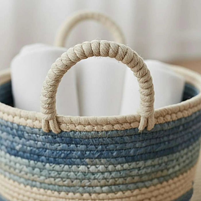 Domino Stripe Basket 28X25X22Cm  - Blue Pan Home