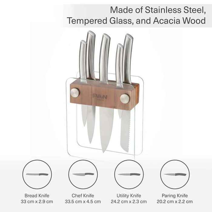 Donal 5-Piece Knife Block Set - Clear & Chrome