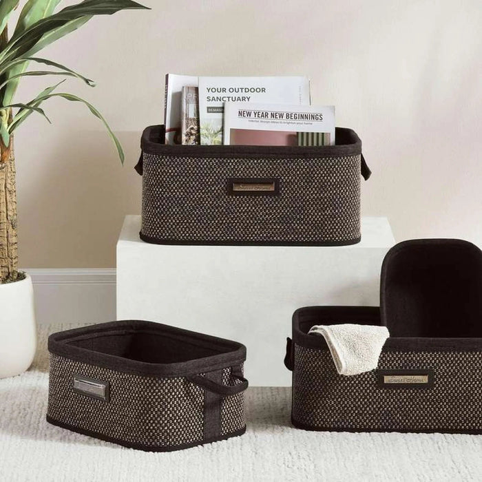 Dorian Bamboo Rectangular Basket With Fabric Liner  32X22X14Cm-Natural/Black Pan Home