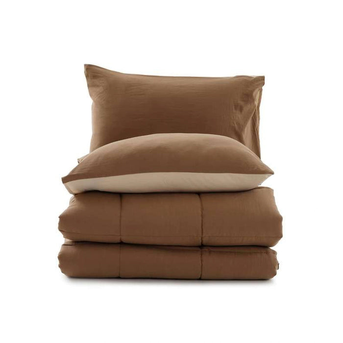 Down Alternative 3-Piece Reversible Comforter Set - Beige Brown Pan Home