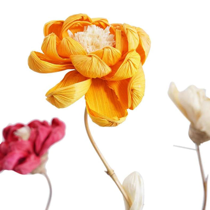 Dried Corn Leaf Bamboo Flower Stick With Bloomed Flower 13X13X160Cm- Yellow