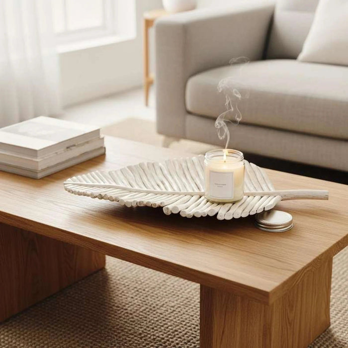 Drift Teak Wood Decor Leaf Platter 37X5X50Cm - White Wash Pan Home