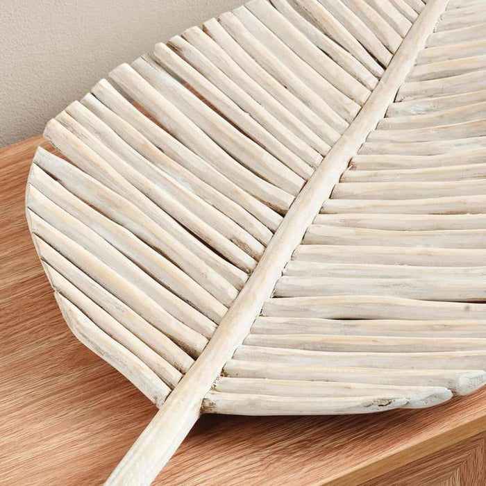 Drift Teak Wood Decor Leaf Platter 37X5X50Cm - White Wash Pan Home
