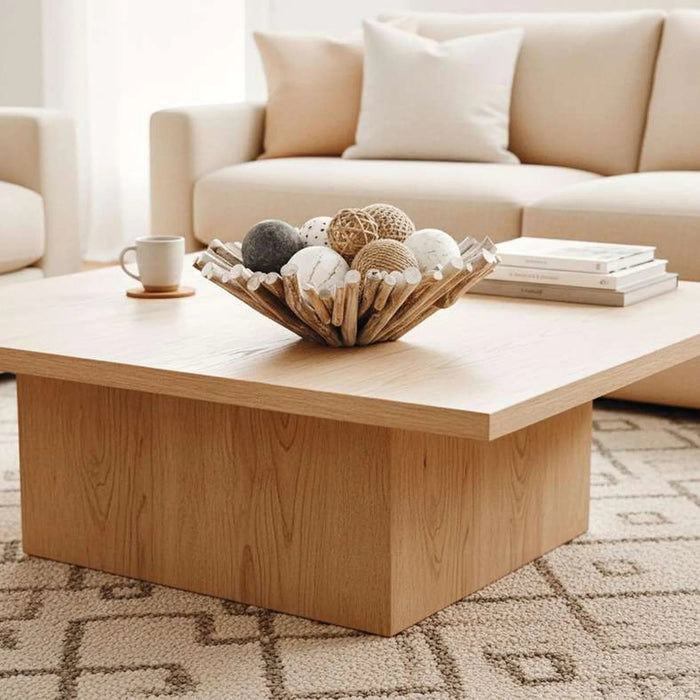 Drift Teak Wood Decor Platter 44X44X14Cm - White Wash Pan Home