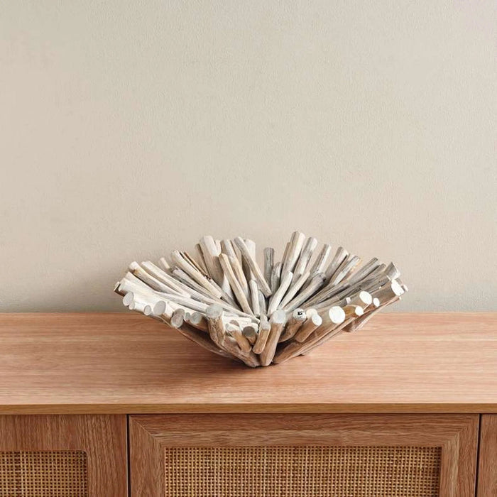 Drift Teak Wood Decor Platter 44X44X14Cm - White Wash Pan Home