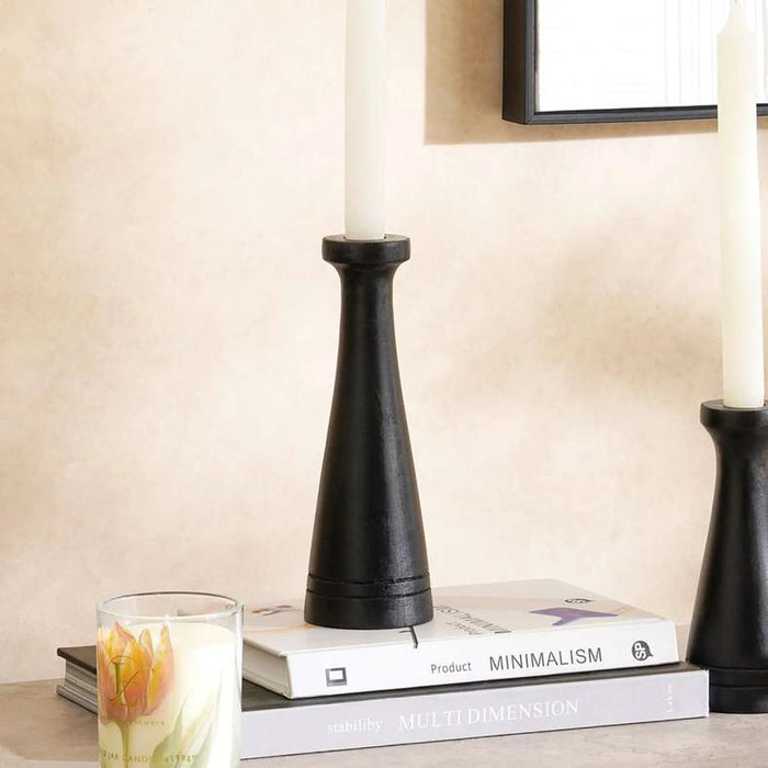 Durian Mango Wood Taper Candle Holder 7X7X20Cm -Black
