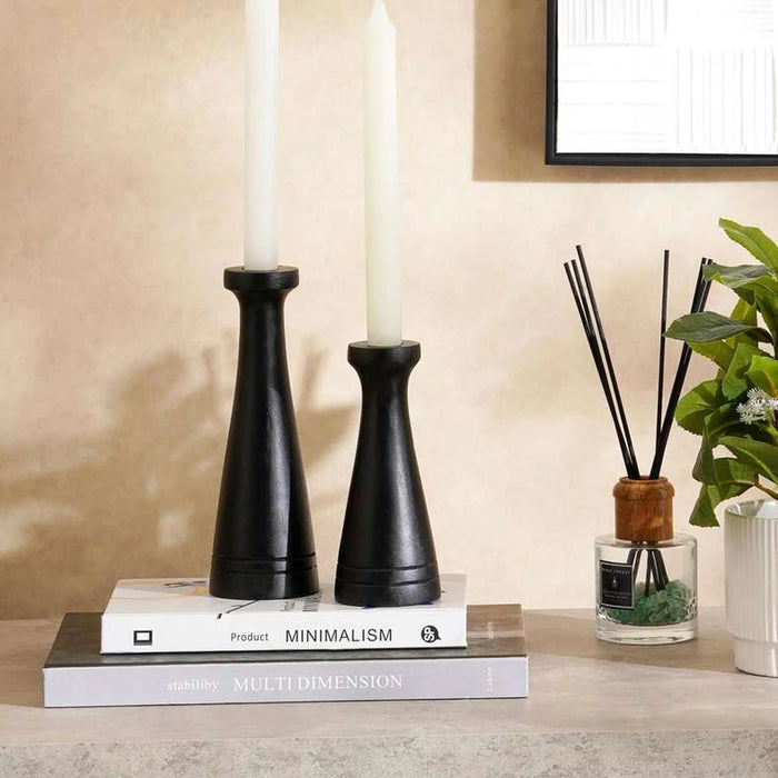 Durian Mango Wood Taper Candle Holder 7X7X20Cm -Black