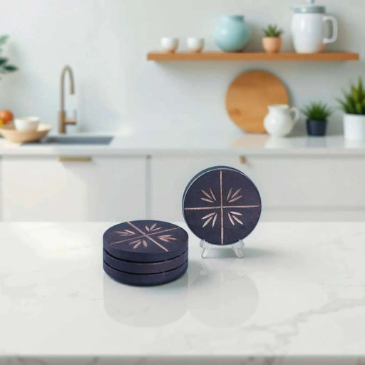 Earthy House Acacia 4-Piece Coaster D10.1X5Cm -Black Pan Home
