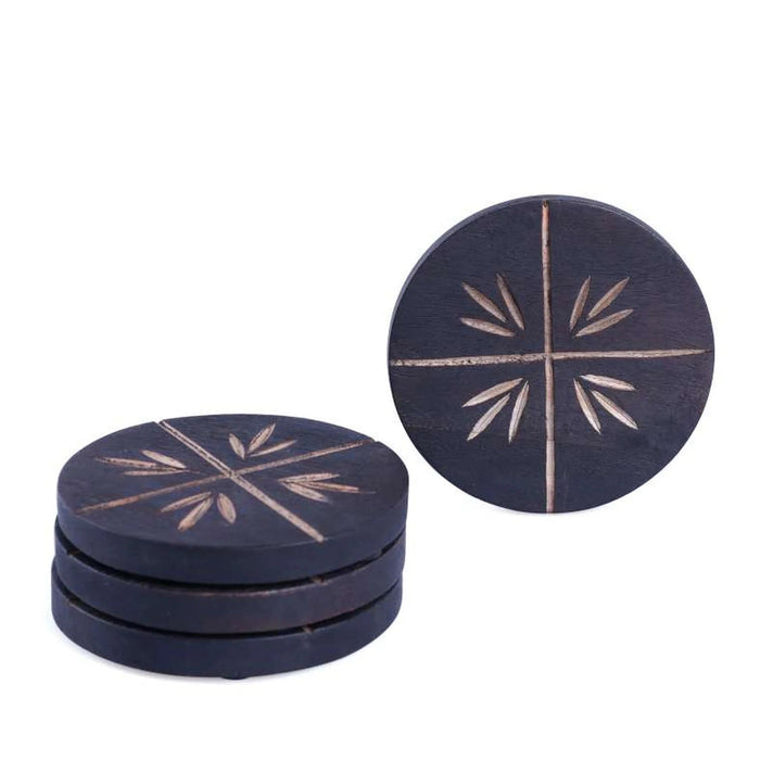 Earthy House Acacia 4-Piece Coaster D10.1X5Cm -Black Pan Home